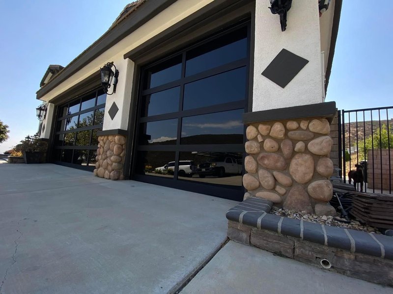 Black Full-View Glass Garage Doors Installation, 24/7 Garage Door and Gate Services LLC, Inland Empire CA