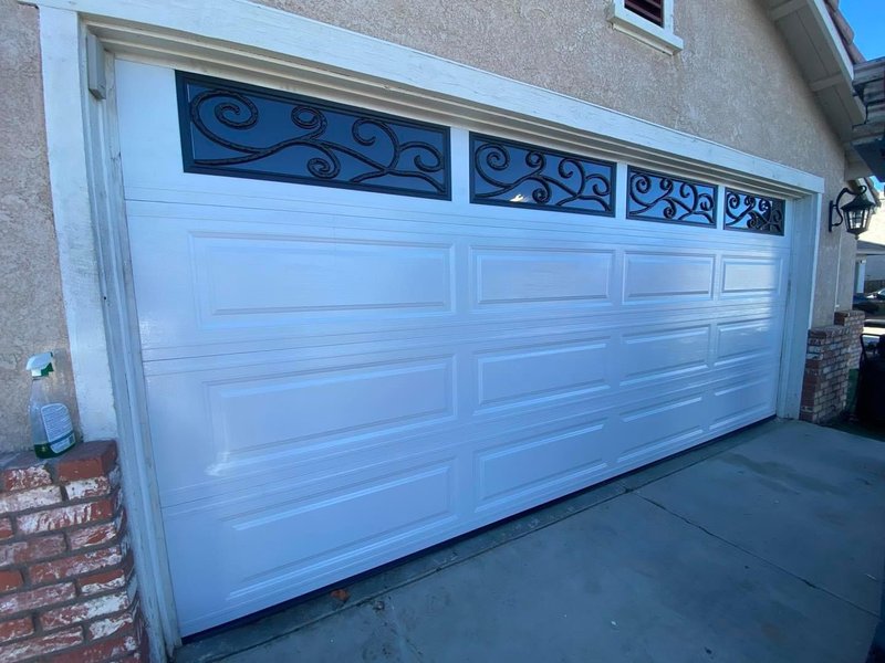 White Sectional Garage Door With Decorative Iron Windows, 24/7 Garage Door and Gate Services LLC, Inland Empire CA