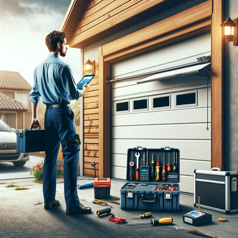 An emergency garage door repair at night