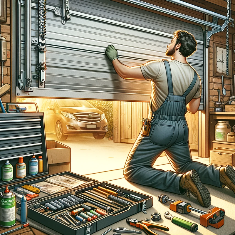 Regular garage door maintenance in progress
