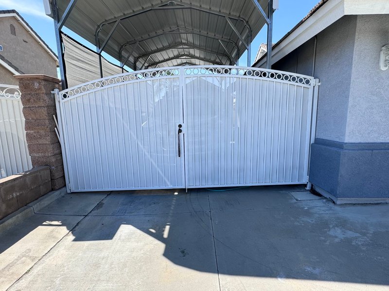 White Ornamental Iron Double Swing Gate, 24/7 Garage Door and Gate Services LLC, Inland Empire CA