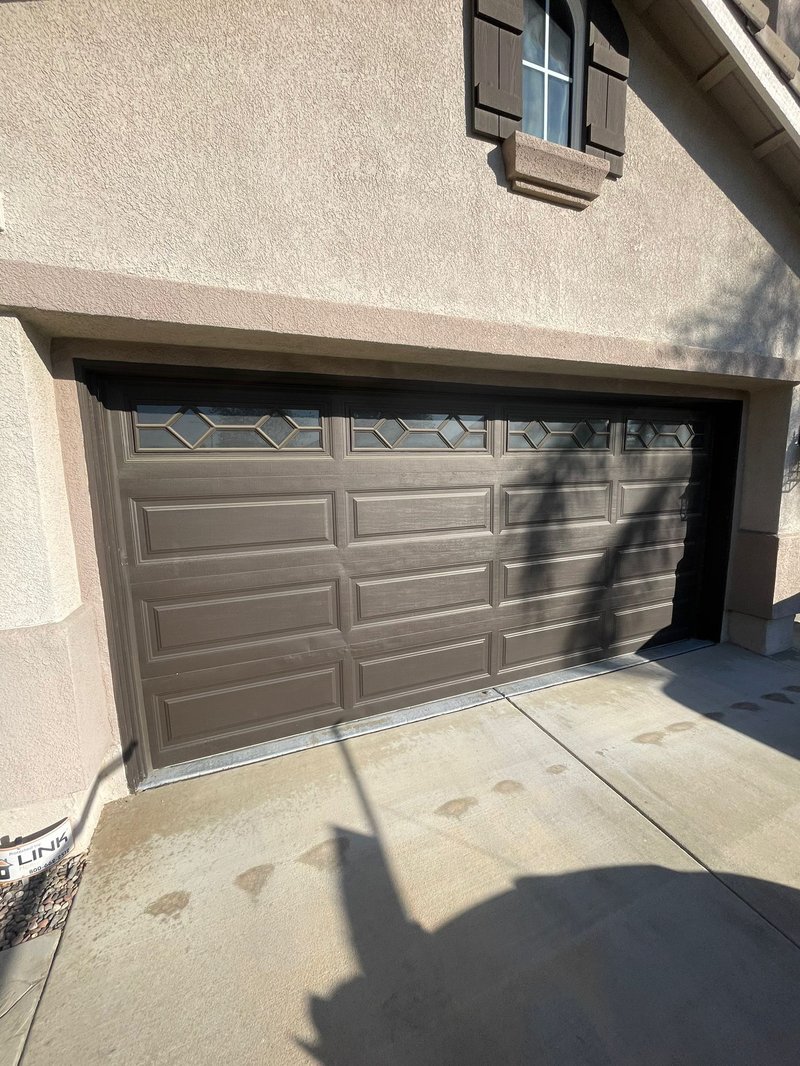 Tan Short-Panel Garage Door With Diamond Windows, 24/7 Garage Door and Gate Services LLC, Inland Empire CA