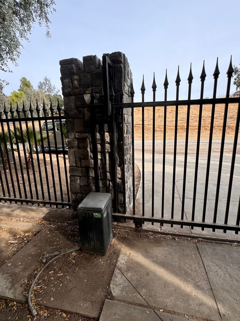 Spear-Top Iron Gate With Operator And Stone Columns, 24/7 Garage Door and Gate Services LLC, Inland Empire CA