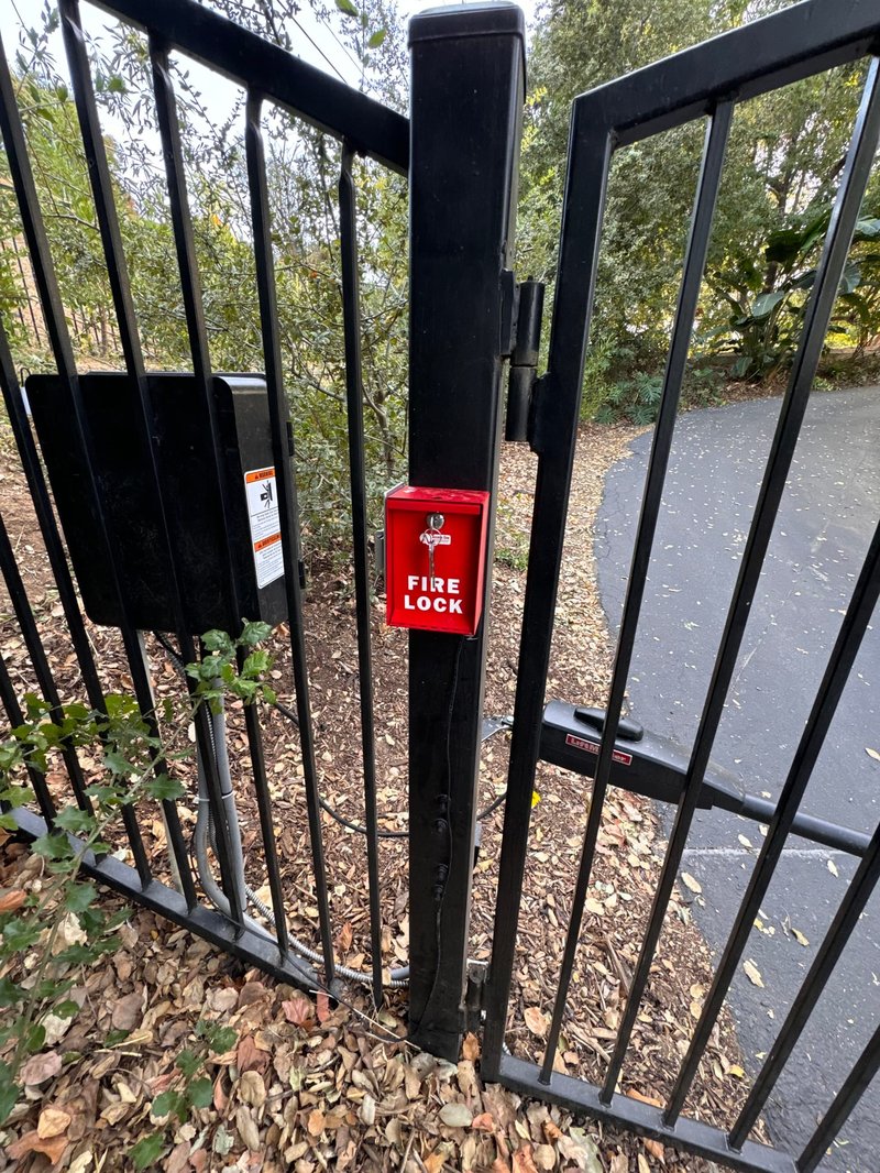 Black Iron Gate Operator With Fire Lock Box, 24/7 Garage Door and Gate Services LLC, Inland Empire CA
